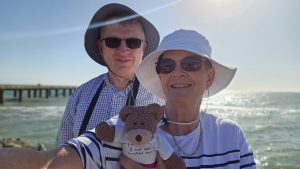 Tedwina with mum and dad at Swakopmund