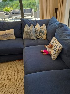 Tedwina makes herself comfortable on the sofa