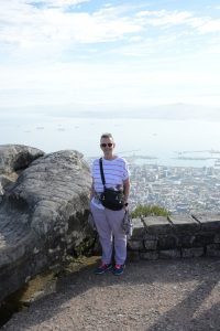 Mum and Tedwina in front of the view of the city