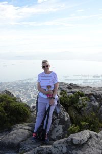 Mum and Tedwina in front of the view of the city
